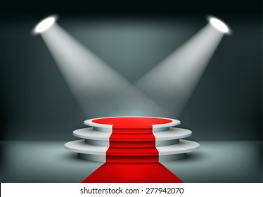 Showroom Background With A Red Carpet. Vector.