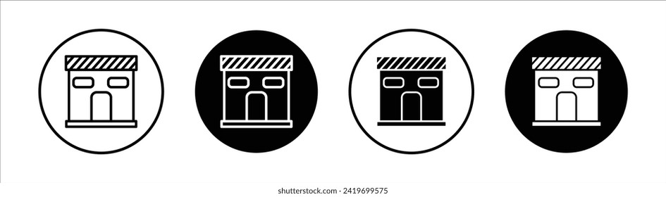 Mostrar conjunto de iconos de línea plana. Vector de ilustración de línea delgada Showroom