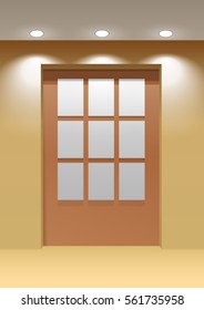 Showroom Panel. Vertical posters hanging on the wall in the interior. For Mock up Your Design. vector illustration.