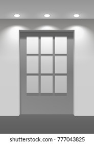 Showroom Panel. Vertical posters hanging on the wall in the interior. For Mock up Your Design. vector illustration.