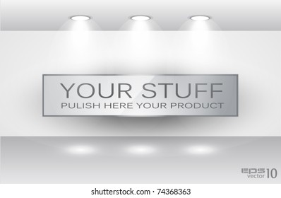 Showroom for product with LED spotlights and place for text or image