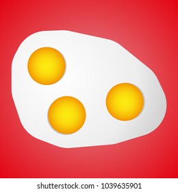 It shows a fried egg of three eggs. Breakfast symbol, morning. The background is red, fried. Vector illustration.