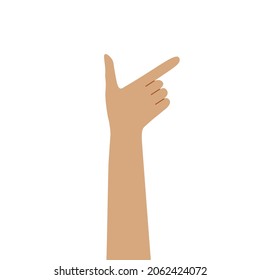 Muestra su dedo índice. Ilustración plana de manos blancas humanas. Aislado sobre fondo blanco. Iconos vectores.