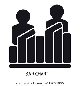 Shows an illustration of statistical analysis with a bar graph, representing data trends in black silhouette on a transparent background.