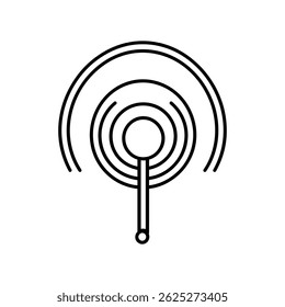Mostra um design de antena minimalista com arcos concêntricos conectados a uma haste vertical, todos ajustados contra um pano de fundo limpo e transparente.