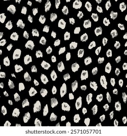 shows a pattern of irregular shapes in shades of white and grey on a black background. This pattern is similar to the leopard pattern. The shapes are of different sizes and shapes and are placed rando