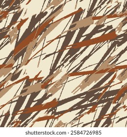 shows a pattern of randomly drawn brush strokes on a beige background in various shades of brown