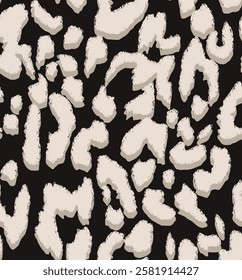 shows a pattern resembling a leopard pattern. On a black background, there are white and beige spots in irregular shapes