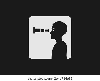 mostra uma silhueta de perfil de uma cabeça com um telescópio que se estende como objeto do olho