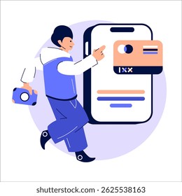Mostra um usuário gerenciando ou exibindo os detalhes do cartão bancário digital em um aplicativo móvel, ideal para ilustrar os recursos de visão geral da conta.