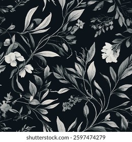 shows various floral and leaf patterns on a dark background