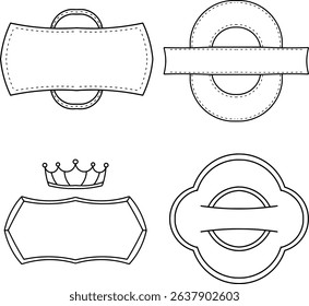 shows various label or frame designs with different styles, wavy edges, circle shapes, labels with crowns and labels with unique shapes	