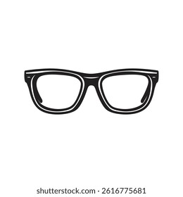 Shows a vector illustration of eyeglasses with a bold, black frame set against a transparent background, suitable for various design purposes.