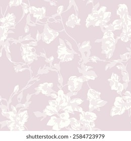 shows a wallpaper of white floral patterns on a light pink background