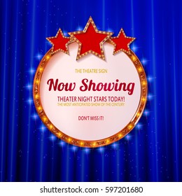Showtime Retro Sings. Retro billboard with neon lights illustration. On a dark curtain