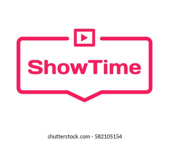 Showtime template dialog bubble in flat style on white background. Basis with film icon for various word of plot. Stamp for quotes to cards, banners, labels, notes, blog article. Vector