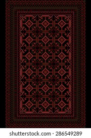 Showy motley carpet with a burgundy pattern on a black background  bordo rug