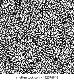 Showy pattern with summer flowers. Black white seamless vector background. Dahlias, anemones, asters, peonies.
