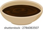 Shoyu Soy Sauce Dip in Small Round Saucer Dish Vector Illustration
