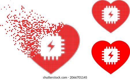 Shredded dotted heart pacemaker pictogram with halftone version. Vector destruction effect for heart pacemaker pictogram.