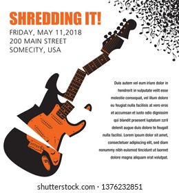 A shredded guitar with space for type ideal for gig flyers or CD art