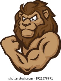 Shredded Lion Flexing Sports Logo Mascot