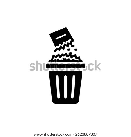 Shredded Paper Falling into Confidential Waste Bin - Minimal Icon Style