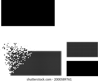 Verkleinertes, pixeliges Rechteck-Symbol mit Halbtonversion. Vektor-Wind-Effekt für Rechteck-Symbol. Der pixelförmige Nebel-Effekt für das Rechteck verleiht der Cyberspace-Welt Bewegung.