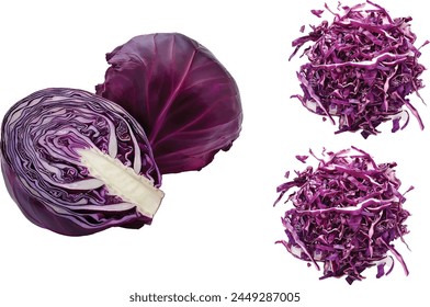 shredded purple cabbage on white background