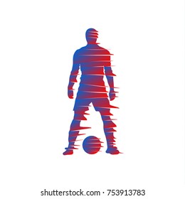 Shredded silhouette of soccer player with a ball.