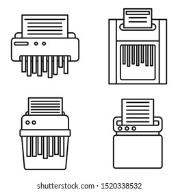 Shredder machine icons set. Outline set of shredder machine vector icons for web design isolated on white background