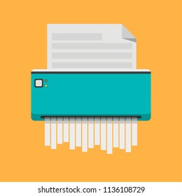 Shredder machine. Office device for destruction of documents. Vector illustration in flat style
