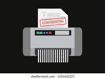 Shredder machine. Office device for destruction of documents. Vector illustration in flat style