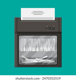 Shredder machine. Office device for destruction of documents. Vector illustration in flat style