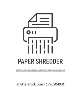 Shredder thin line icon. Office equipment. Destruction of confidential document. Vector illustration.