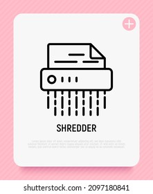 Shredder thin line icon. Office equipment. Destruction of confidential document. Vector illustration.