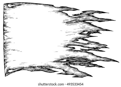 Shreds of torn pirate flag - hand drawn vector illustration, isolated on white