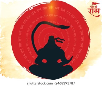 Die "Shree Hanuman Jayanti"-Kalligrafie in Marathi und Hindi bedeutet, die Geburt von Lord Hanuman mit der Vektorillustration von Hanuman zu feiern