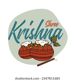 Shree Krishna calligraphy with dahi handi editable vector illustration 