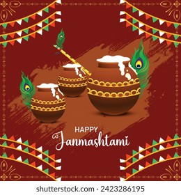 Shree krishna janmashtami card illustration