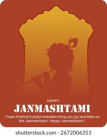 Shree Krishna Janmashtami vetor com flauta tocando, para a mídia social modelo editável design banner