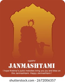 Shree Krishna Janmashtami vetor com flauta tocando, para a mídia social modelo editável design banner