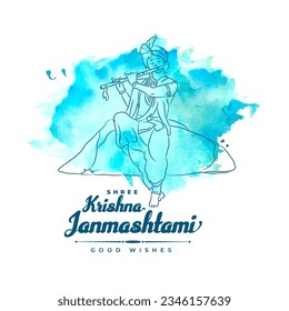 shree krishna janmashtami watercolor wishes card background vector