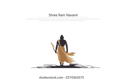 Shree Ram Navami artwork depicting Lord Ram in a traditional posture with a bow and flowing attire