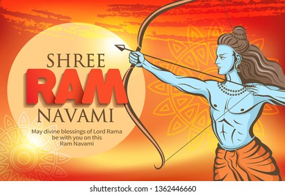 Shree Ram Navami (Birthday of Lord Rama) greeting card for Hindu spring festival Navratri. Vector illustration.