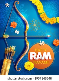 Shree Ram Navami (Birthday of Lord Rama) greeting card for Hindu spring festival Navratri. Vector illustration.