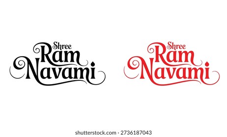 Shree Ram Navami elegant calligraphy typography set in black and red colors on white background celebrating hindu religious festival devotion culture and tradition