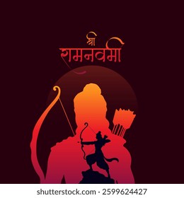 Shree Ram Navami Hindi Greeting, God Ram Background Design. A Hindu festival celebrated of lord ram birthday. Translation In English "Happy Ram Navami"