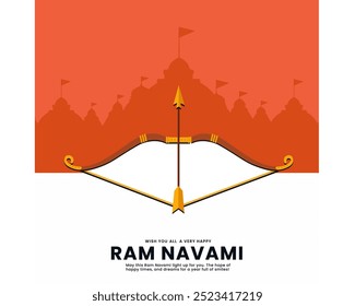 Shree Ram Navami Señor Ram Arco Flecha y Ayodhya Ram Templo Religioso indio	