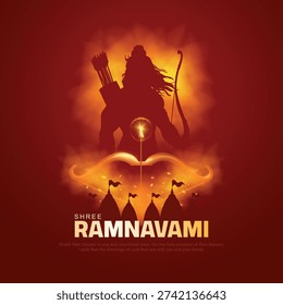 Shree Ram Navami, vector Illustration, silhouette of Lord Rama with bow arrow background, Social media post, Poster and Banner design template.